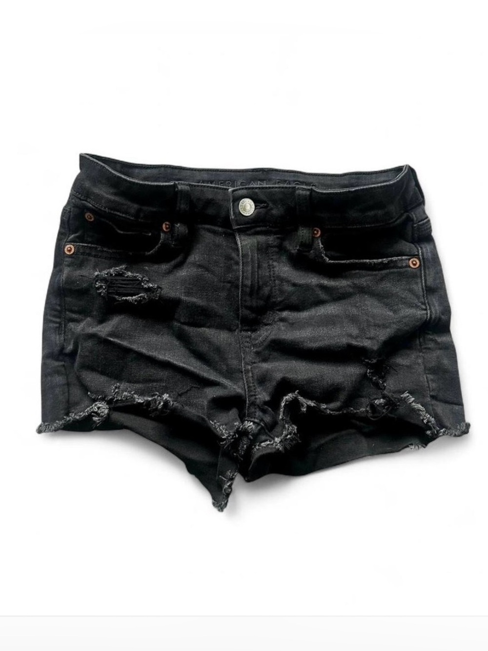 American Eagle Next Level Stretch Distressed Black Denim Shorts Size 2
